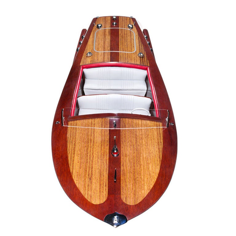 Designed in 1950 by Carlo Riva, the Ariston was an elegant choice for the boat enthusiast, a single-motor boat with mahogany hull capable of reaching speeds of 40 mph. This 1:6 scale model was created by the famed French model shop Azimute, which