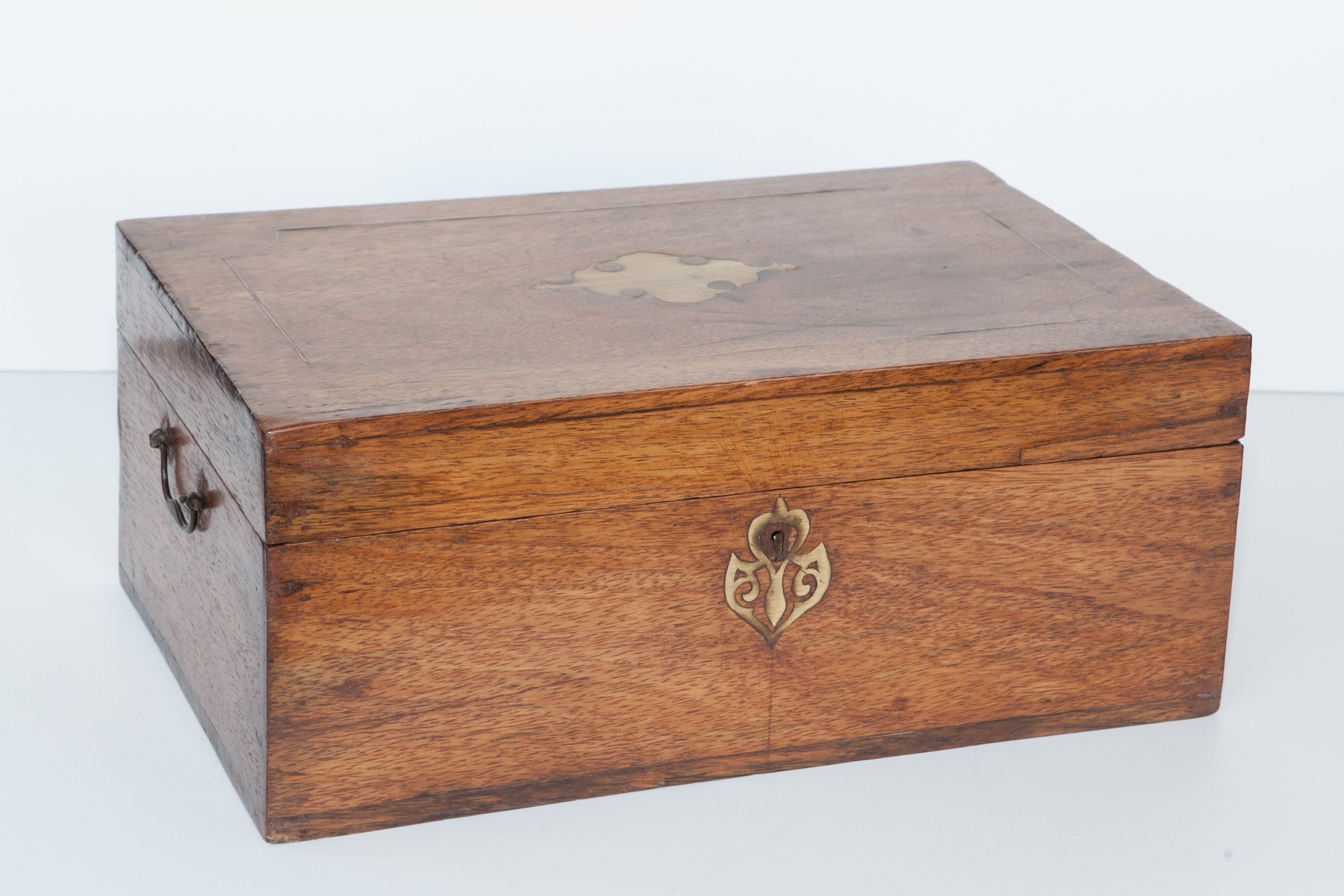 Anglo-Indian Teak Cash Box with Brass Inlay