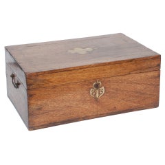 Anglo-Indian Teak Cash Box with Brass Inlay