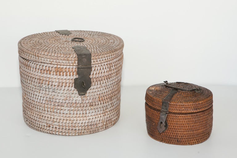 Tightly woven rattan baskets from Burma via India, each basket has brass details such as latches and hinges. Priced individually and varies slightly with each piece.
Big Basket - 11