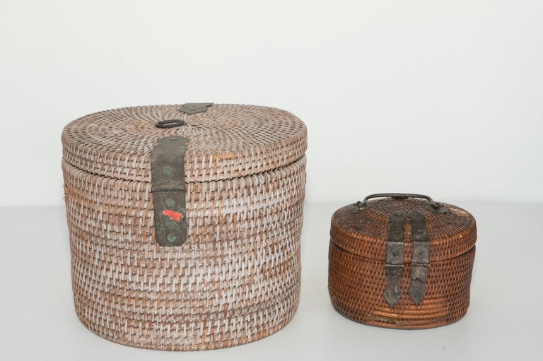 Folk Art Vintage Rattan Baskets from S. India