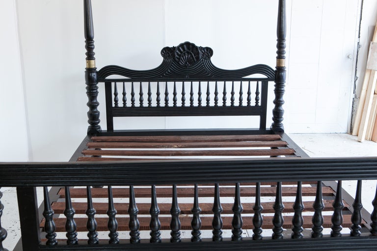 19th Century British Colonial Ebonized Teak Four-Poster Bed For Sale