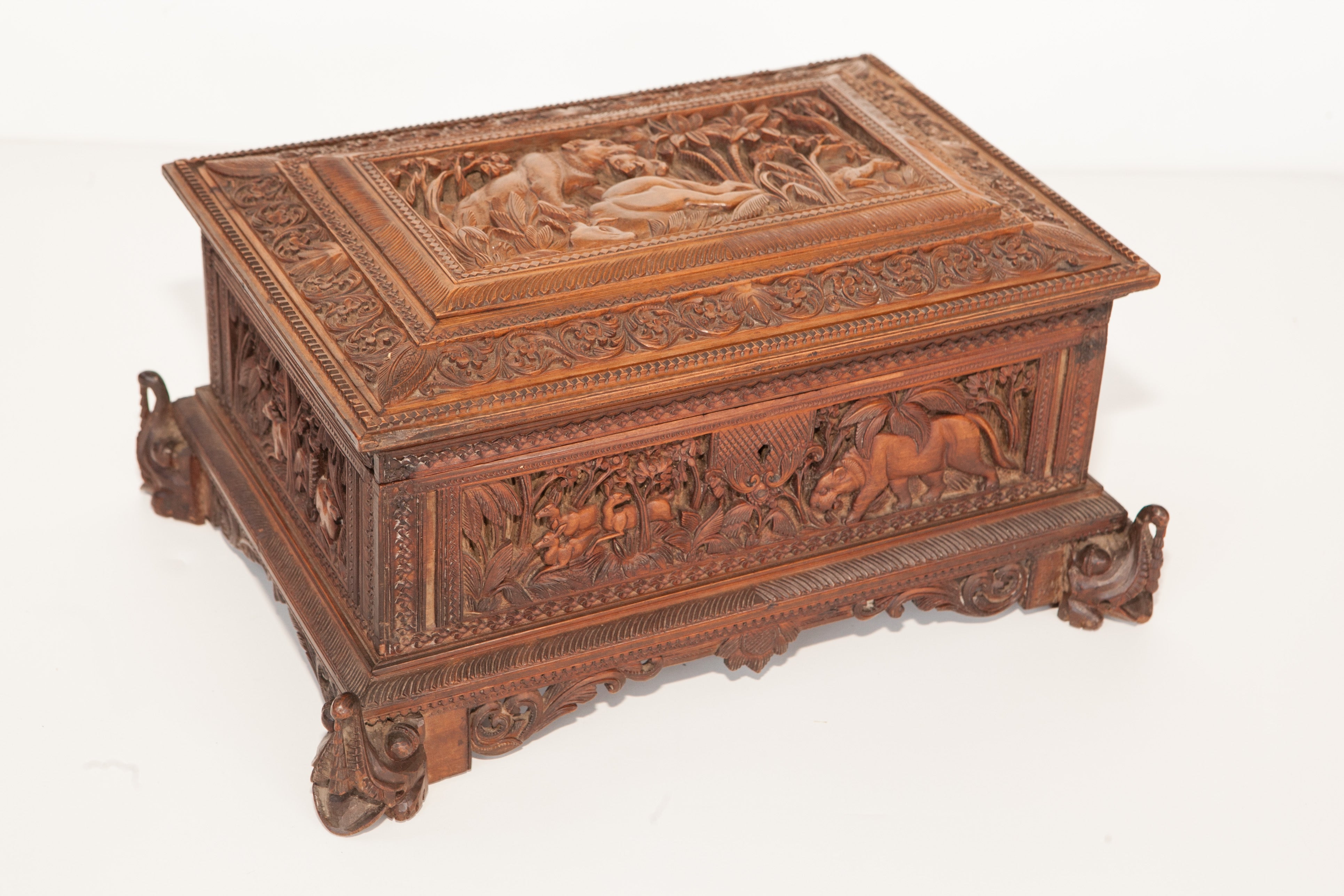 South Indian Sandalwood Jewelry Box with Elaborate Carving