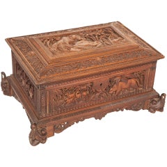 Antique South Indian Sandalwood Jewelry Box with Elaborate Carving