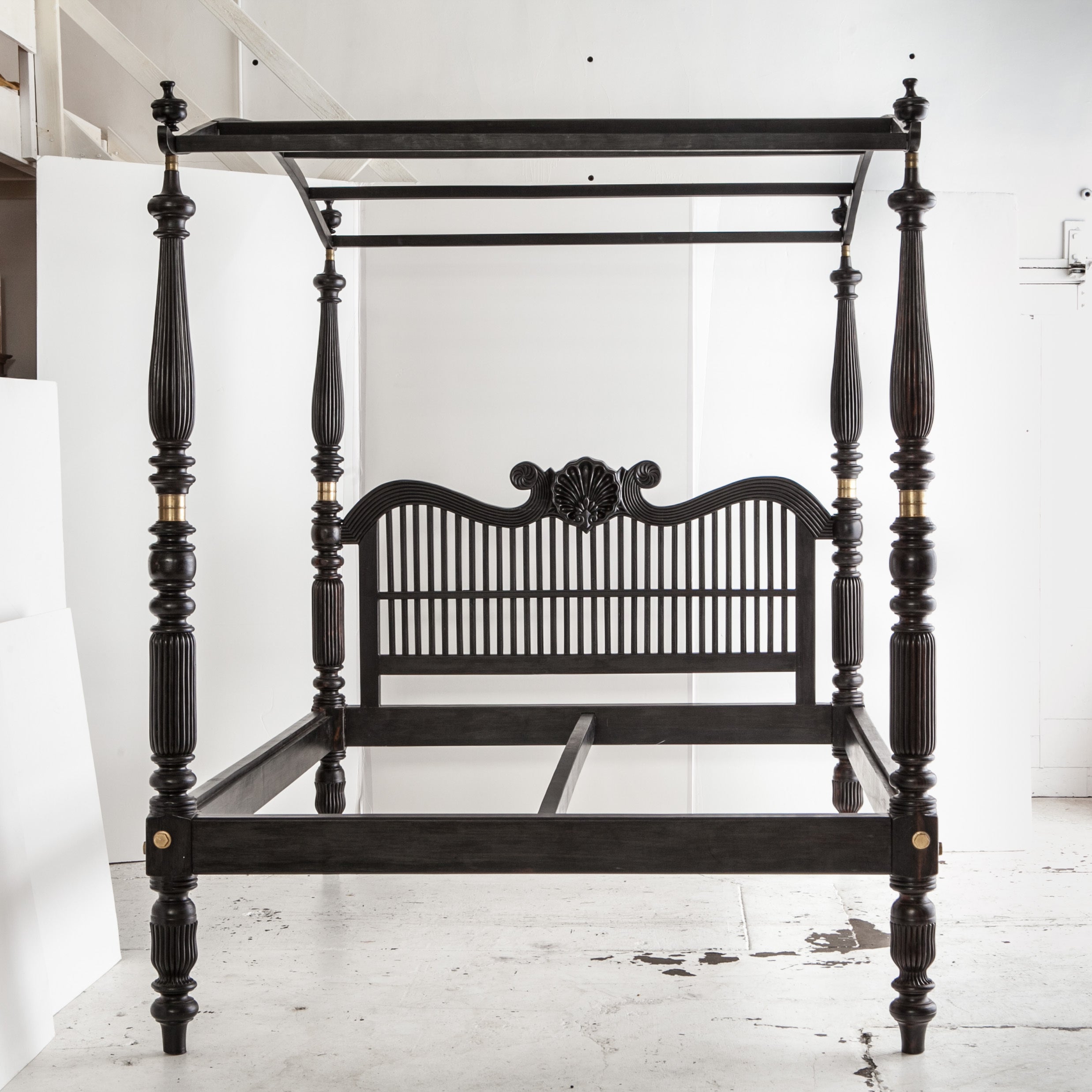 Indo-Dutch Ebony Bed with Canopy, 19th C.