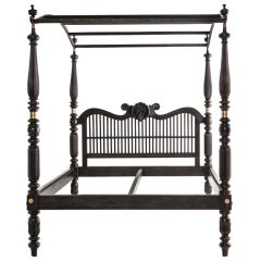Antique Indo-Dutch Ebony Bed with Canopy, 19th C.