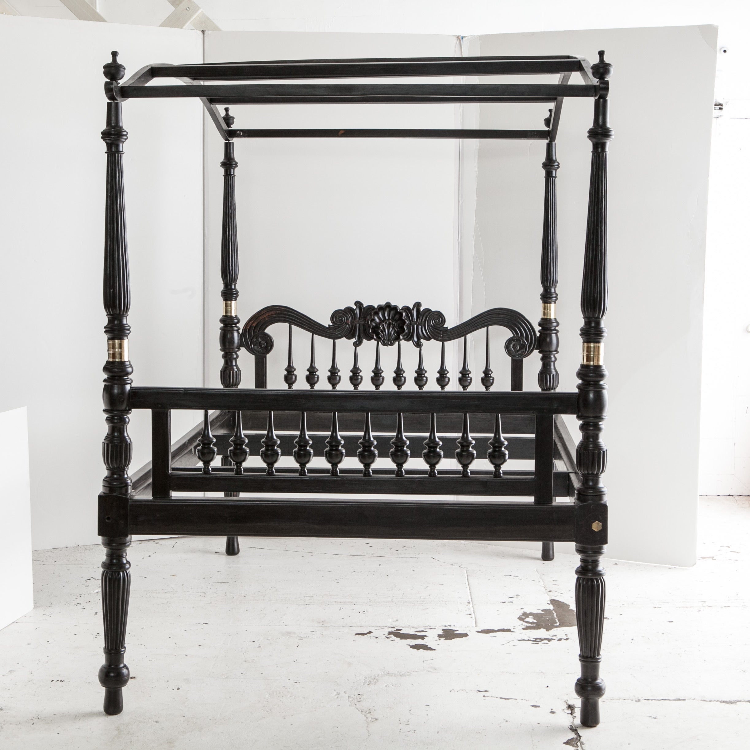 Anglo-Indian Ebony Queen Four-Poster Bed For Sale
