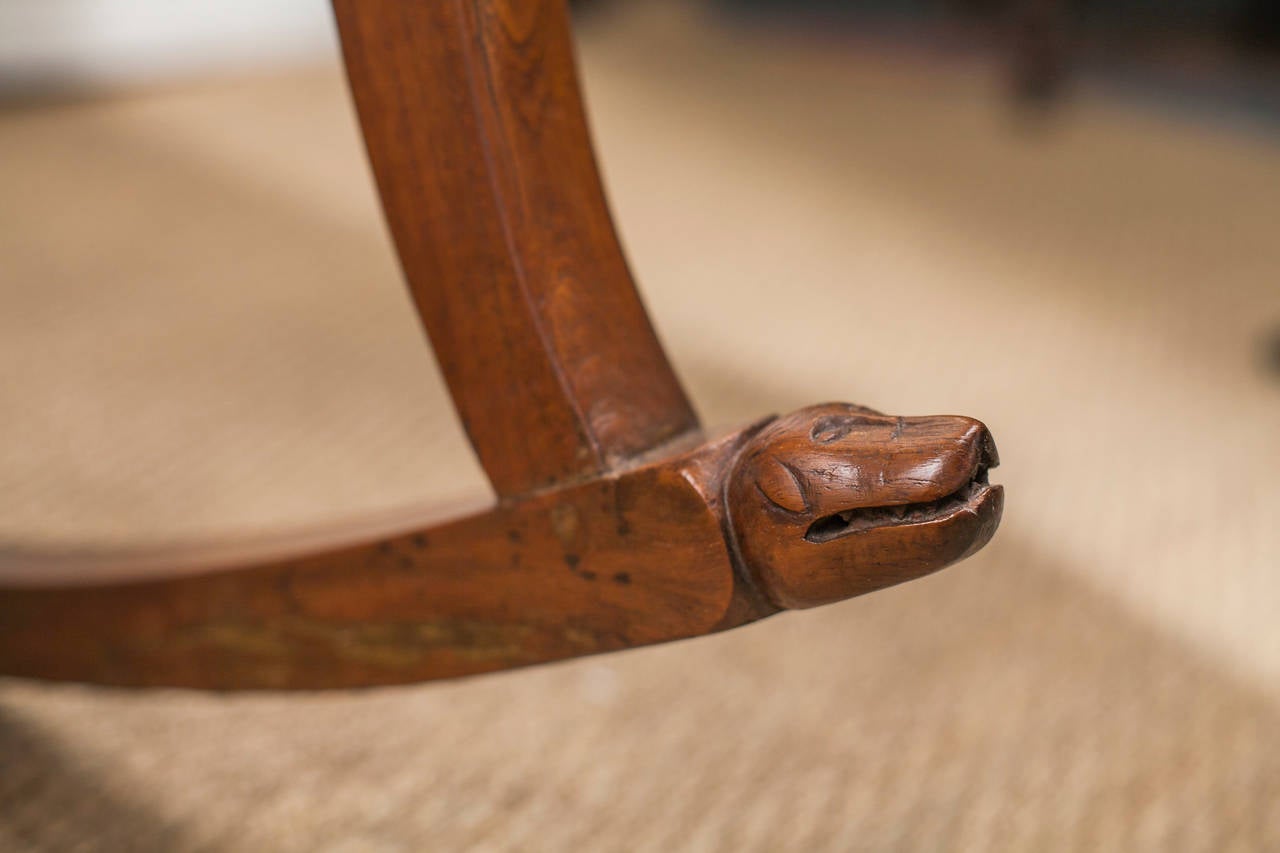 Indo-Portuguese Teak Rocking Chair with Caned Seat In Good Condition For Sale In Richmond, CA