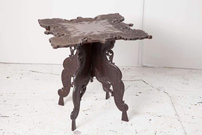 Indian Elaborately Carved Rosewood Side Table For Sale