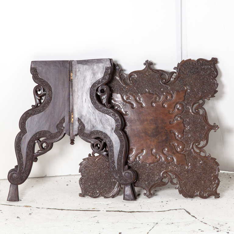 Elaborately Carved Rosewood Side Table In Excellent Condition For Sale In Richmond, CA