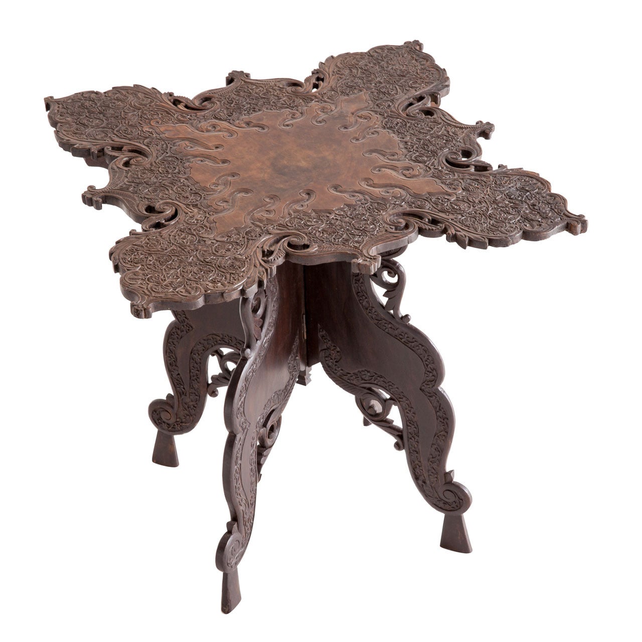 Elaborately Carved Rosewood Side Table For Sale