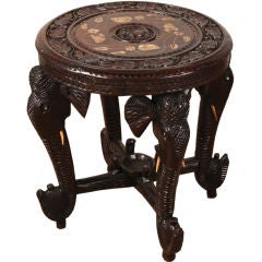 Antique Rosewood Side Table with Stylized Elephant Legs and Bone Inlay