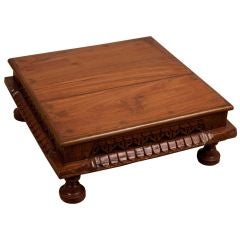 Vintage Anglo-Indian Teak Footstool with Side Carving