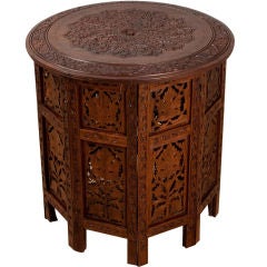 Anglo-Indian Elaborately Carved Round Rosewood Folding Table