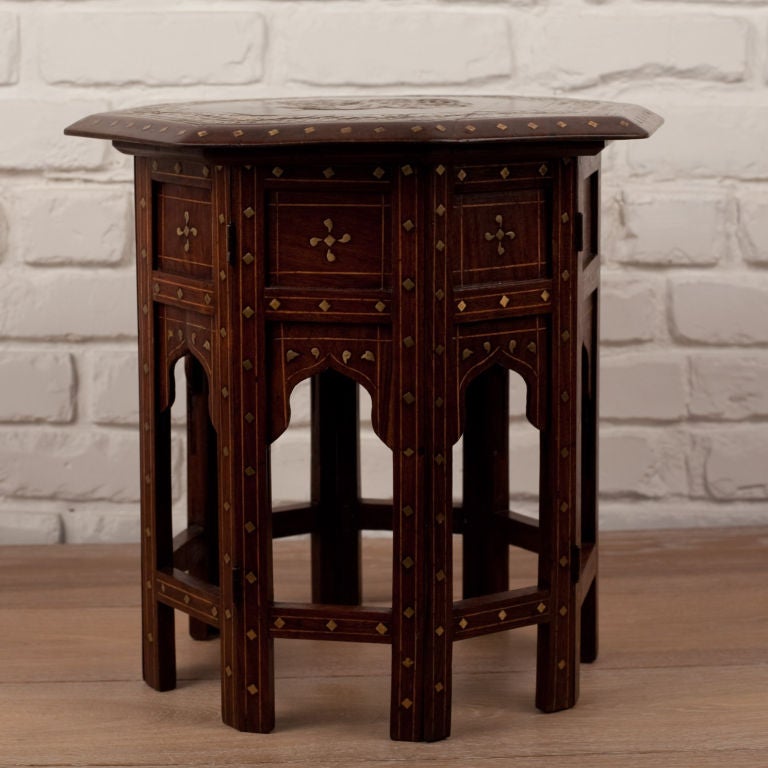 Anglo-Indian Octagonal Rosewood table with Brass and Ebony Inlay