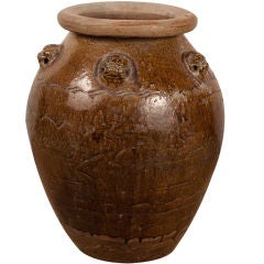 Ceramic Indian Water Vessel with Brown Glaze