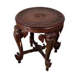 Vintage Anglo-Indian Rosewood Side Table with Elephant Trunk Legs