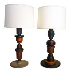 Pair of Lamps Made From Wooden Foundry Patterns