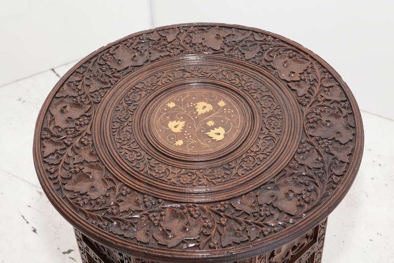 Anglo-Indian Rosewood Elaborately Carved Side Table In Good Condition In Richmond, CA
