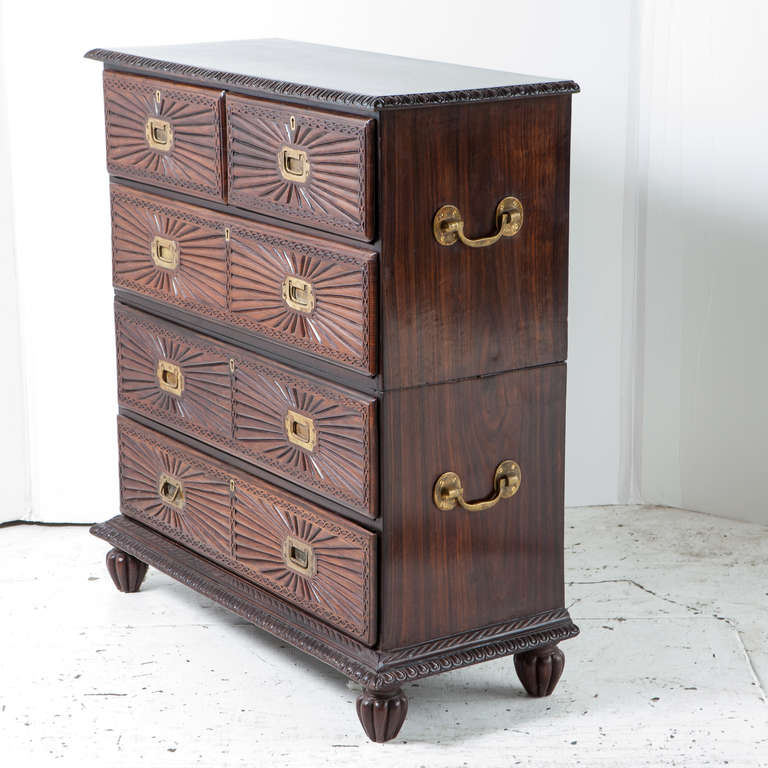 19th Century Indo-Portuguese Rosewood Campaign Chest