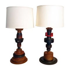 Pair of Lamps Made From Wooden Foundry Patterns