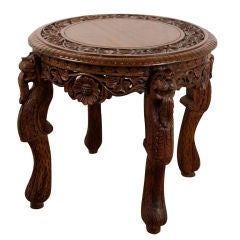 Anglo-Indian Heavily Carved Teak Side Table