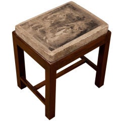 Litho Stone Table from India with Teak Base