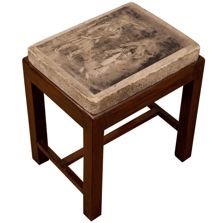 Litho Stone Table from India with Teak Base