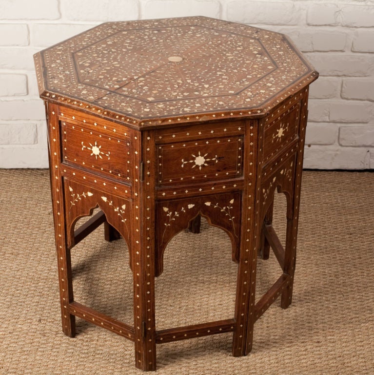 Anglo-Indian Octagonal Rosewood Table with Ivory and Ebony Inlay