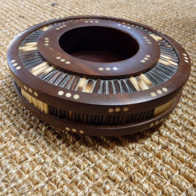 Round Porcupine Quill Dresser Box