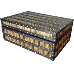 Anglo-Indian Porcupine Quill and Ebony Box with Ivory Inlay