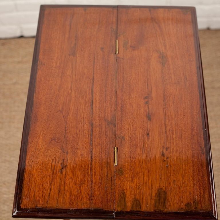 Indian Campaign Style Folding Table in Teak with Rosewood Edge For Sale