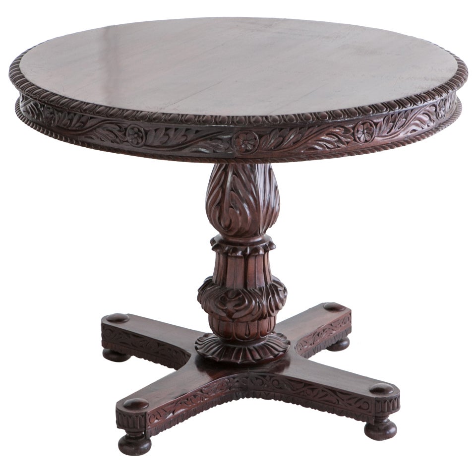 Anglo-Indian Carved Rosewood Tilt-top Center Table