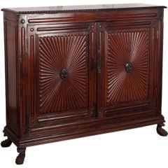 Indo-Portuguese Two Door Sunburst Carved Cabinet in Rosewood