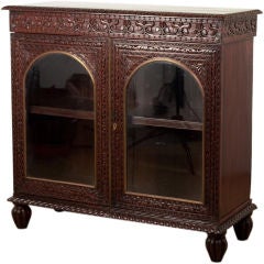 Indo-Portuguese Glass Door Cabinet in Carved Rosewood