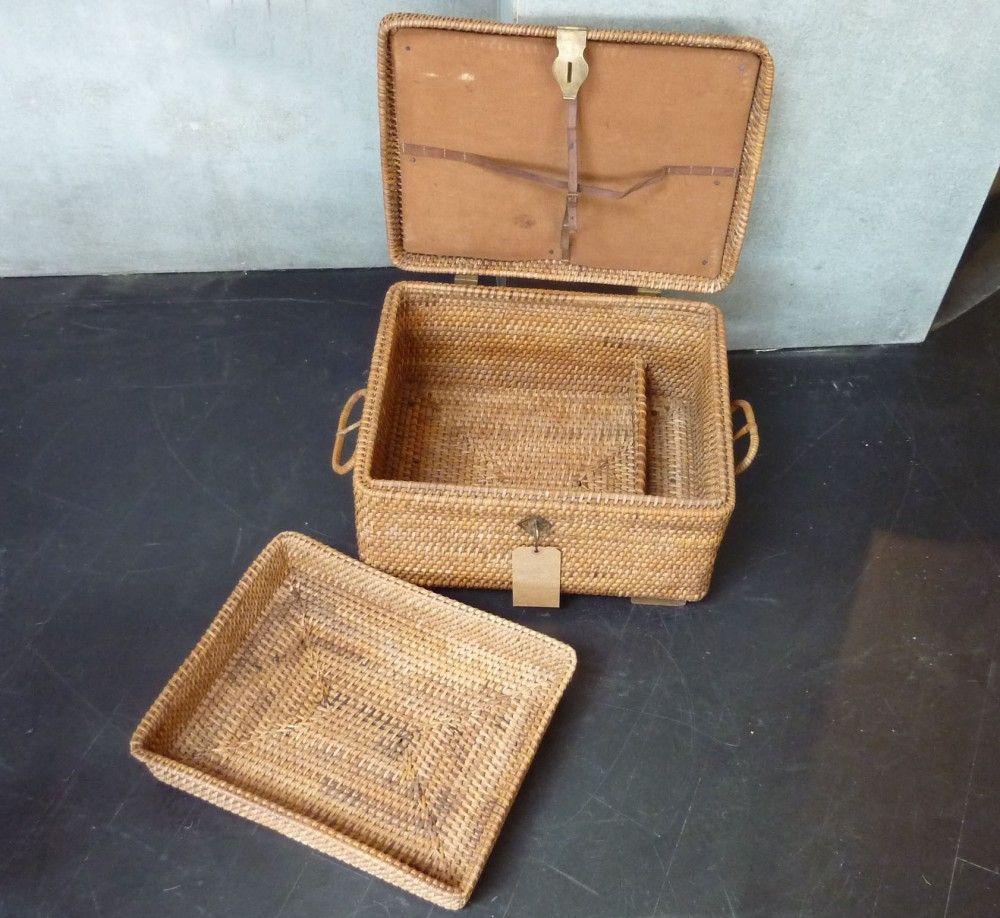 Rattan Picnic Basket with Brass Hardware 2