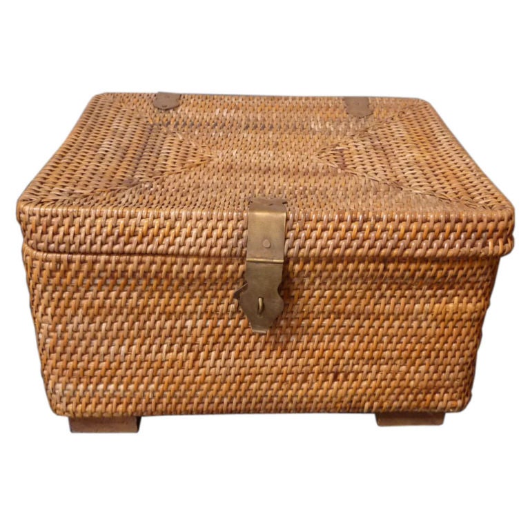 Rattan Picnic Basket with Brass Hardware