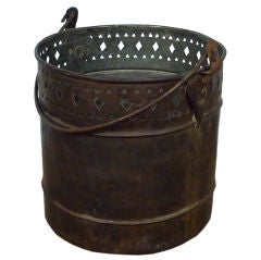 Brass Bucket with Handle and Perforated Top Edge