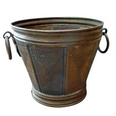 Antique Brass and Copper Bucket with Engraved Pattern
