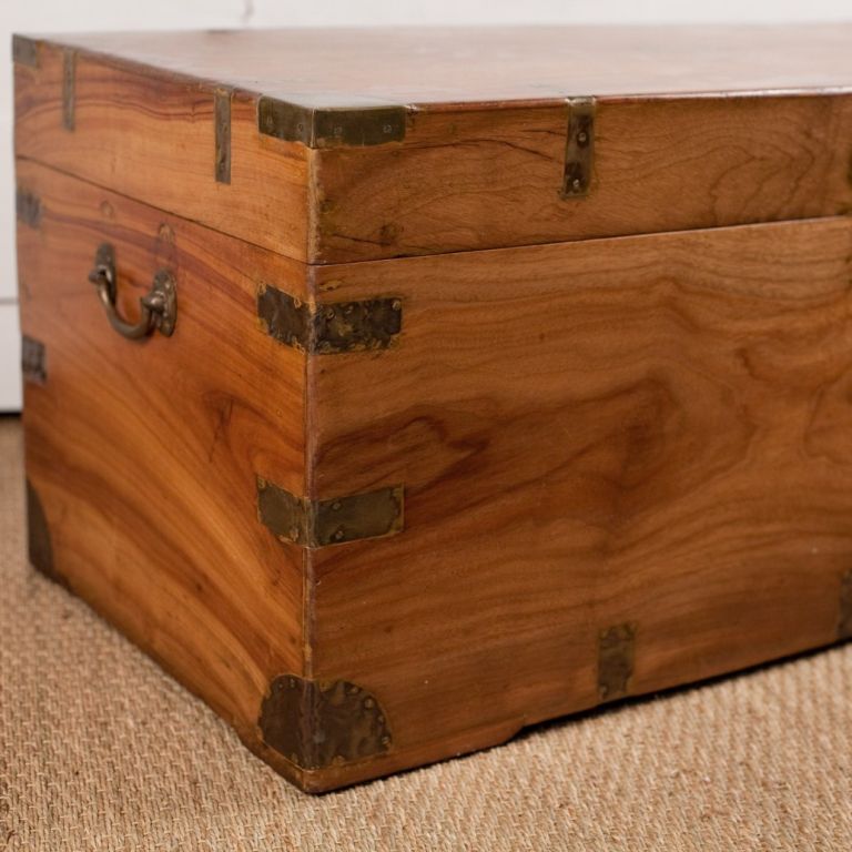 Indian British Campaign Style Camphorwood Trunk with Brass Hardware
