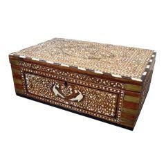 Antique Anglo-Indian Rosewood Box with Ivory Peacock Inlay
