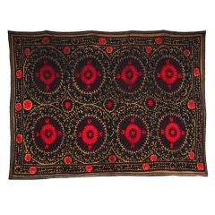 Vintage Suzani with Red Flowers