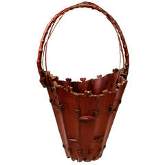 Red Lacquer Bamboo Basket with Handle