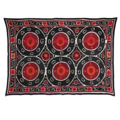 Vintage Suzani with Maroon and Red Flowers