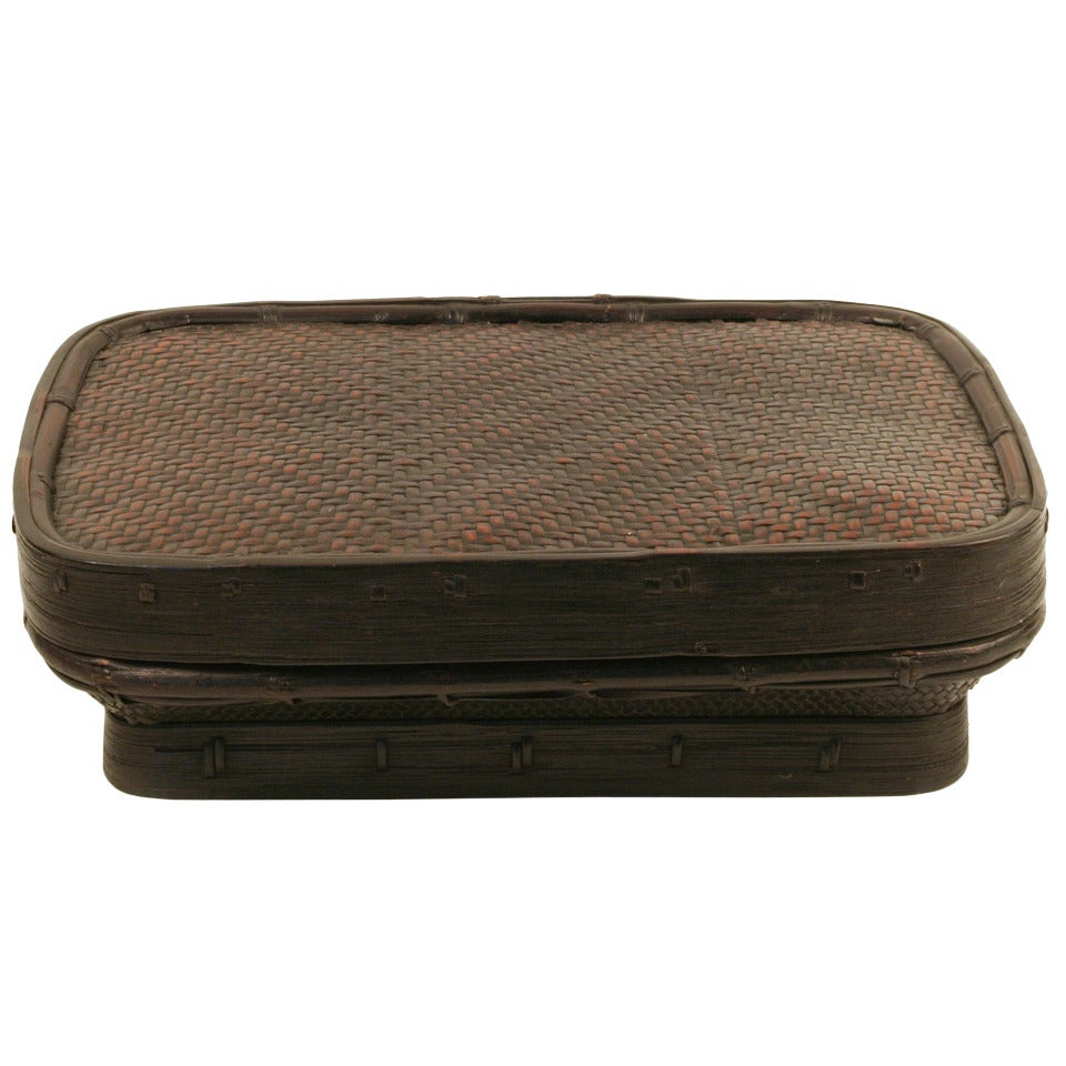Woven Bamboo Box with Flat Lid For Sale