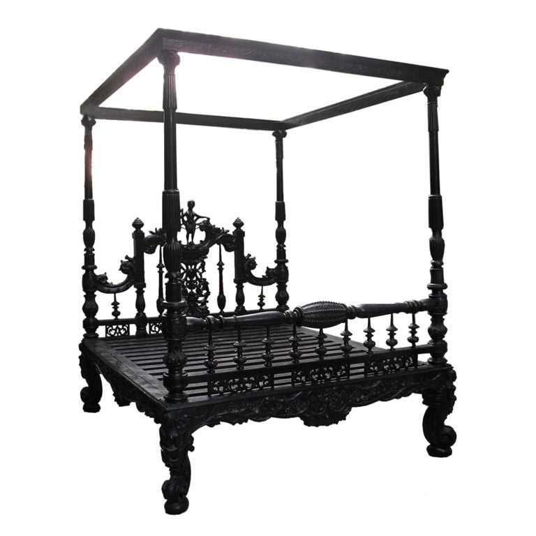 Mahogany Indian Palace Bed For Sale