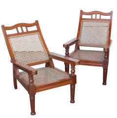 Antique Set of 2 Teak Anglo Indian Childs Plantation Chairs