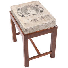 Indian Lithographed Stone Table and Teak Base