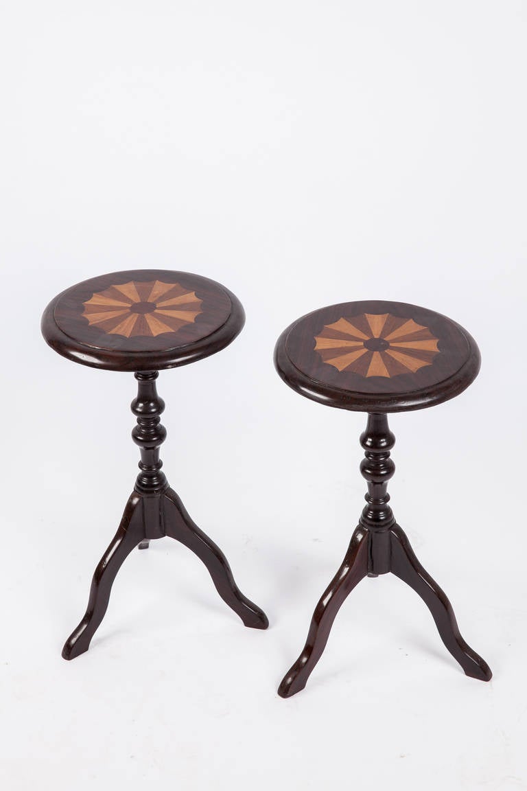 Vintage short specimen tables from india with beautiful inlay detail. Use them as a fun side or drink table. Perfect for anywhere you need an extra surface!