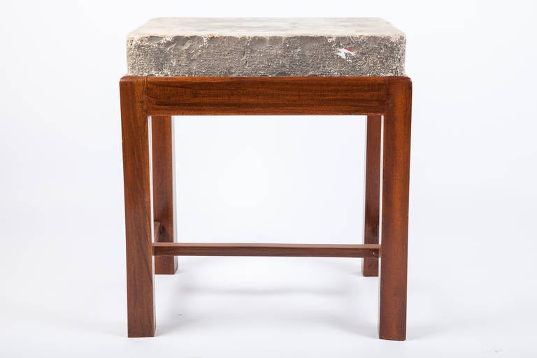 Indian Lithographed Stone Table and Teak Base For Sale 1